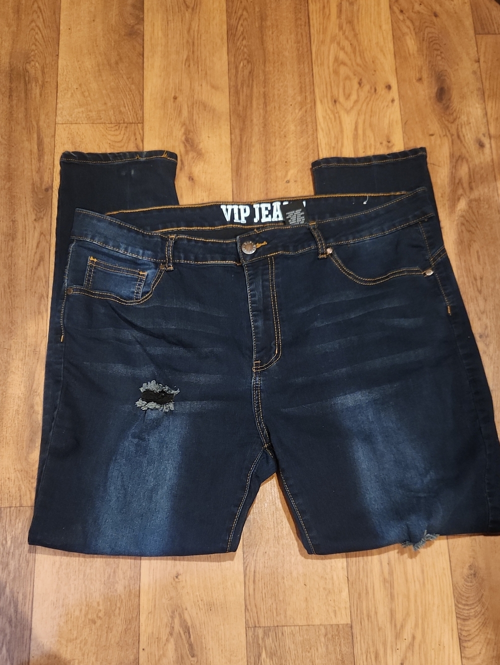 VIP Women's Skinny Jeans in Dark Blue with Distressed Detail